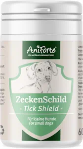 AniForte Zeckenschild für kleine Hunde bis 10 kg 60 Kapseln – Zeckenschutz Hund, unterstützt den Schutz gegen Zecken, natürlich & effektiv für Junior, Adult & Senior geeignet