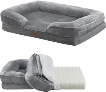 Juskys Hundebett Sheena L orthopädisch, waschbar & rutschfest - 98 x 70 x 17 cm - Hundesofa flauschig mittelgroße Hunde Grau - Haustierbett Hundesofa 