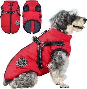 Savlot Hundejacke Winterweste Jacken Hundemantel Hundepullover Haustier Skifahren Kostüm Ärmellose Baumwolle Gepolsterte Weste Mit Brustgurt Gurt - Rot, S 