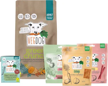 VEGDOG Green Power Probierbundle, hypoallergen, Alleinfutter, Snacks
